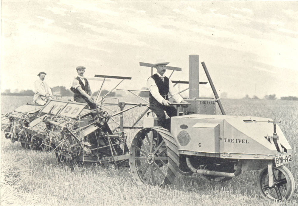 FARM MOTORS. Ivel farm Motor Hauling Two Self-Binding Reapers 1912 old print
